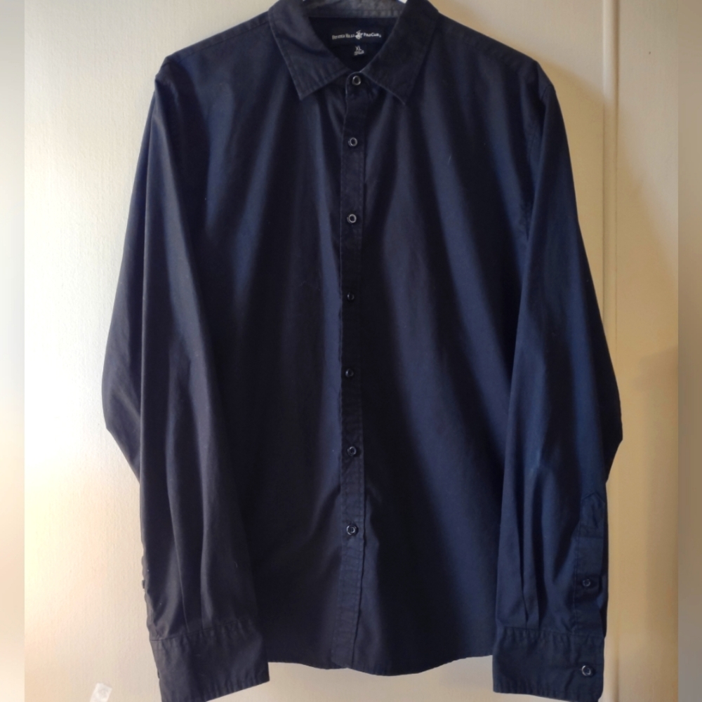 Beverly Hills polo club long sleeve button down dress t shirt XL Black